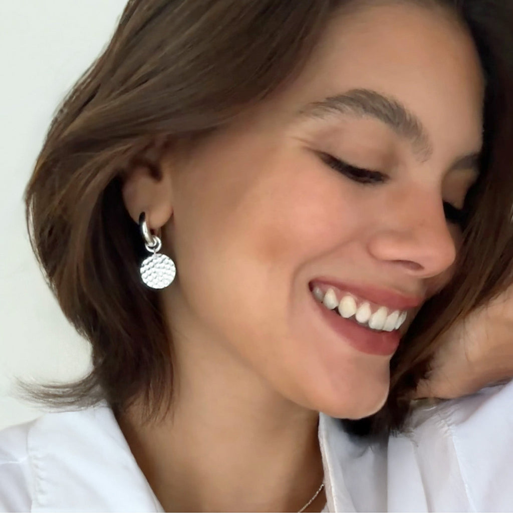 Hammered Silver Disc Hoop Earrings