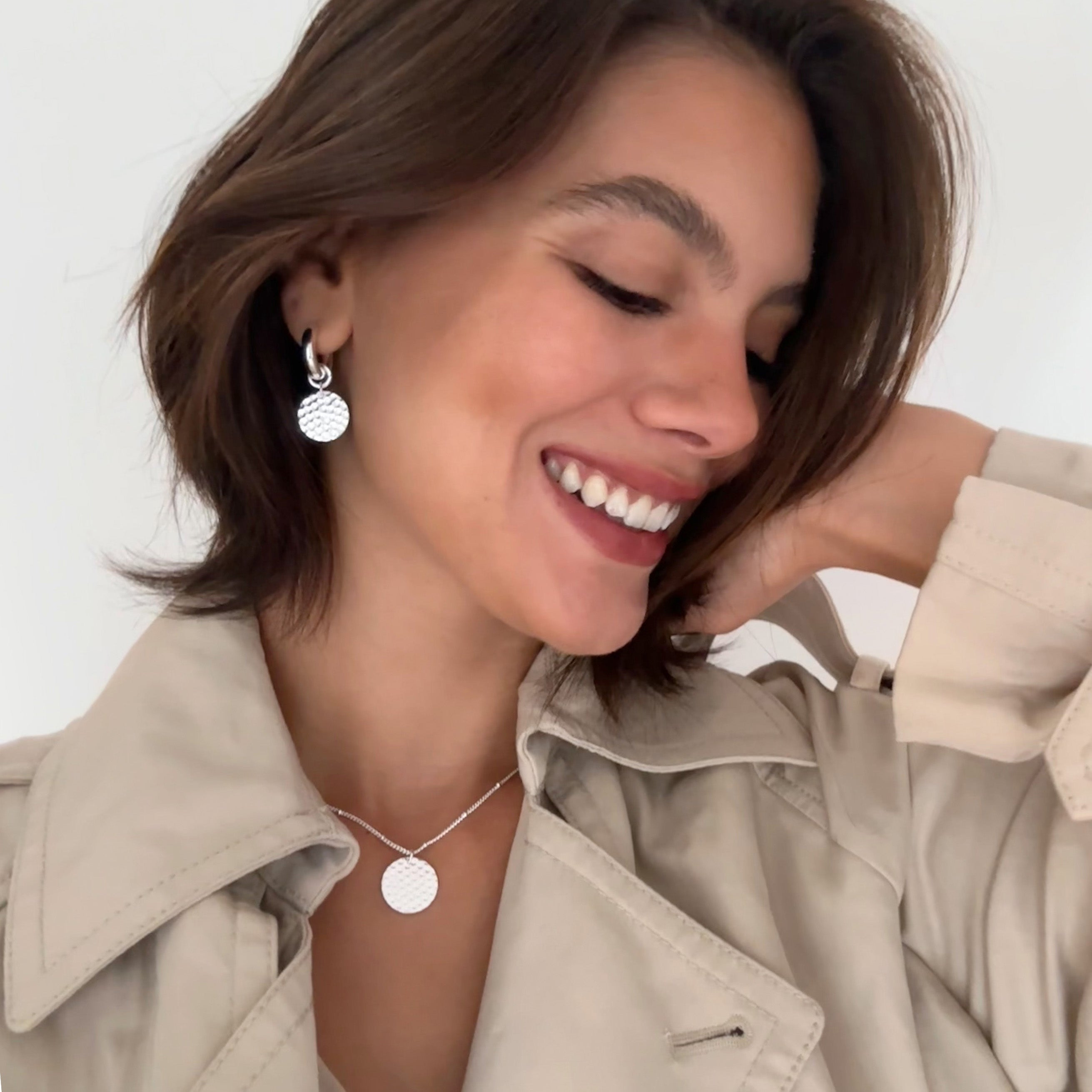 Hammered Silver Disc Hoop Earrings