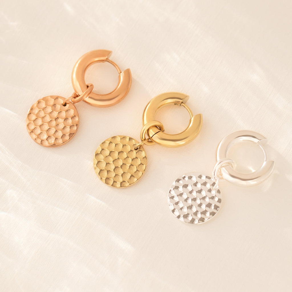Hammered Silver Disc Hoop Earrings