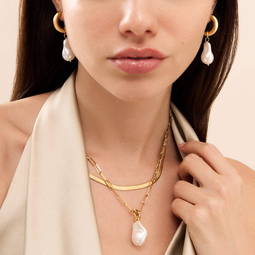Gold Pearl Hoop Earrings
