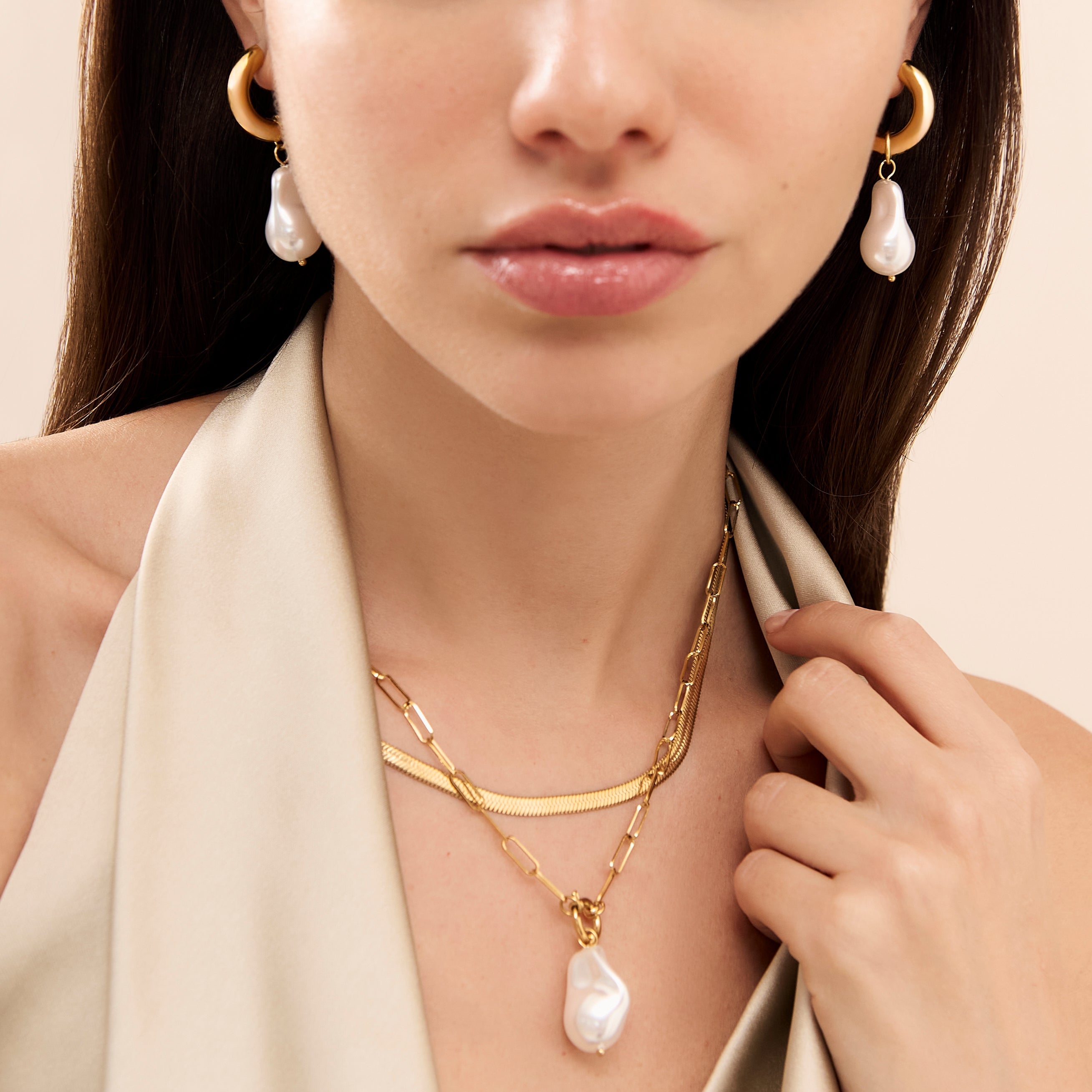 Gold Pearl Hoop Earrings