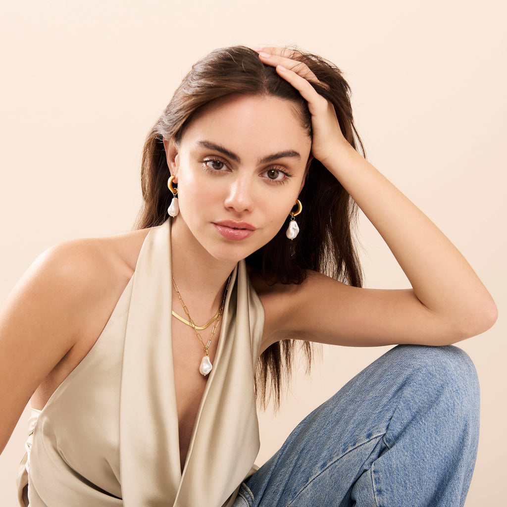Gold Pearl Hoop Earrings