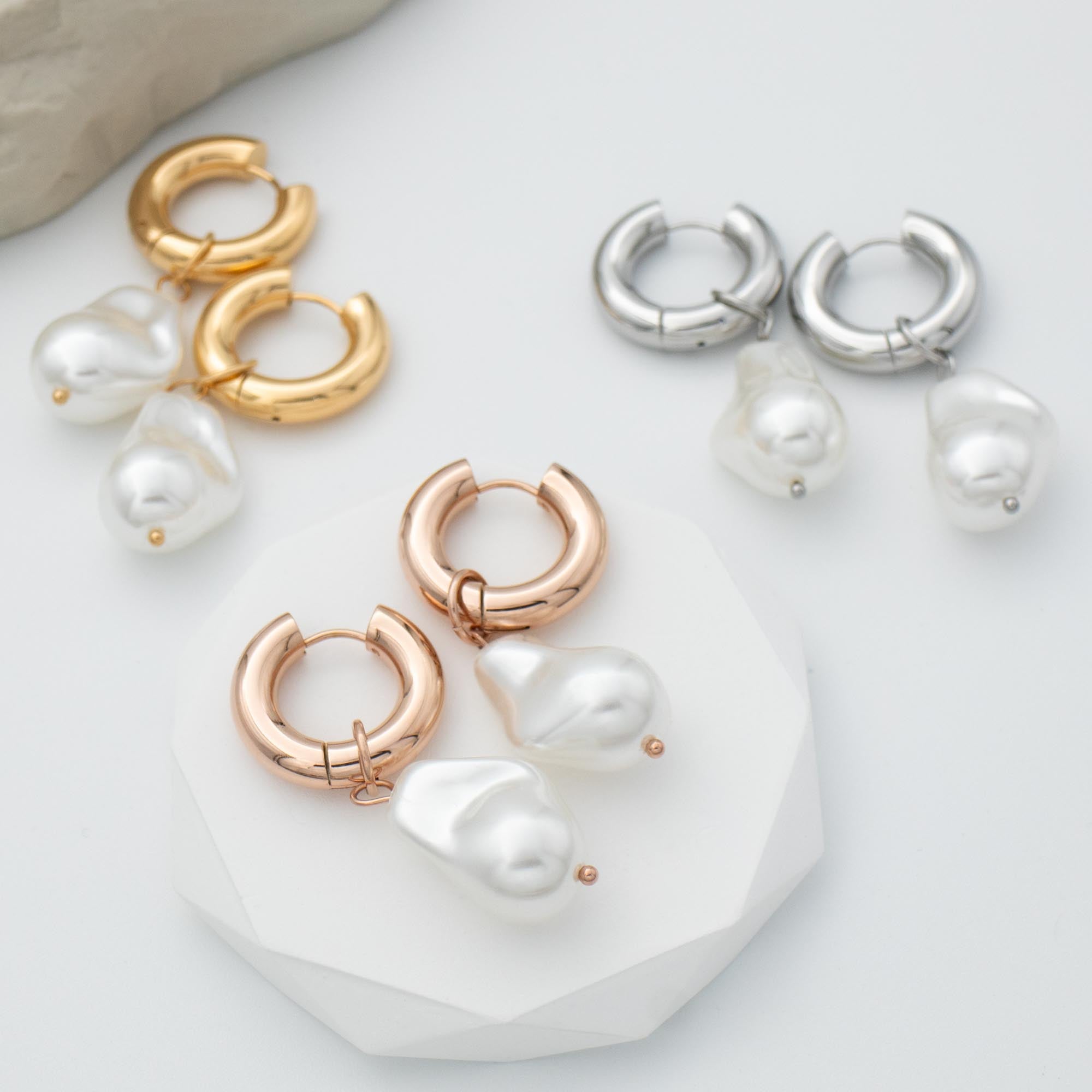 Gold Pearl Hoop Earrings