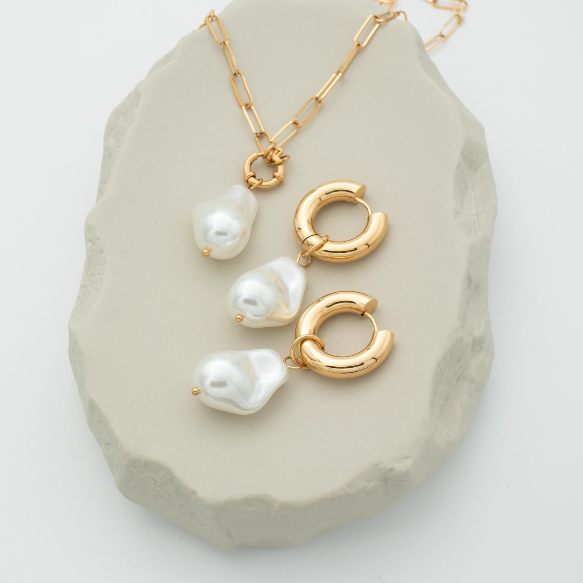 Gold Pearl Hoop Earrings