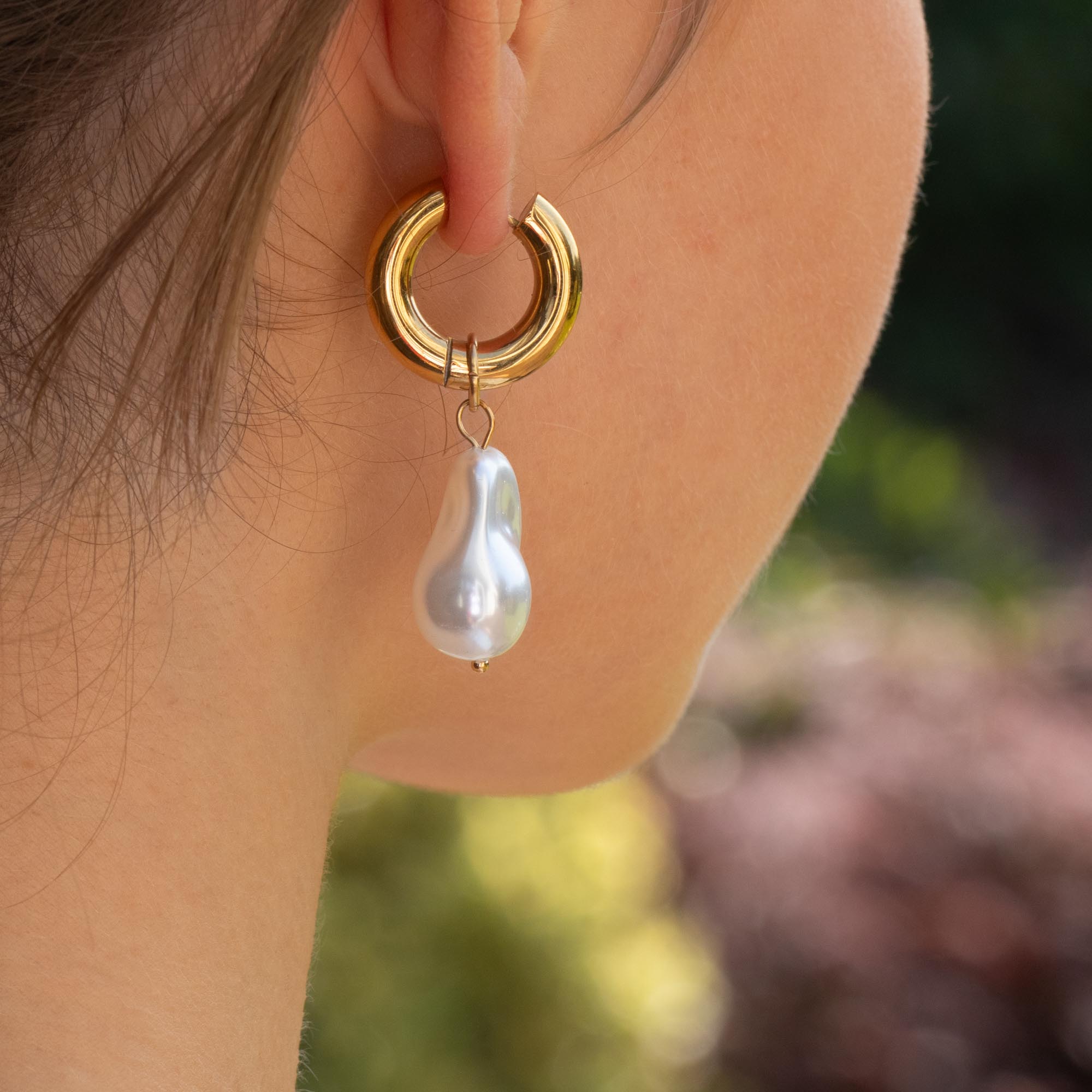 Gold Pearl Hoop Earrings