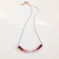 Ombré Ruby Necklace in sterling silver with red, pink and clear beads in a gradient at centre— Abiza.
