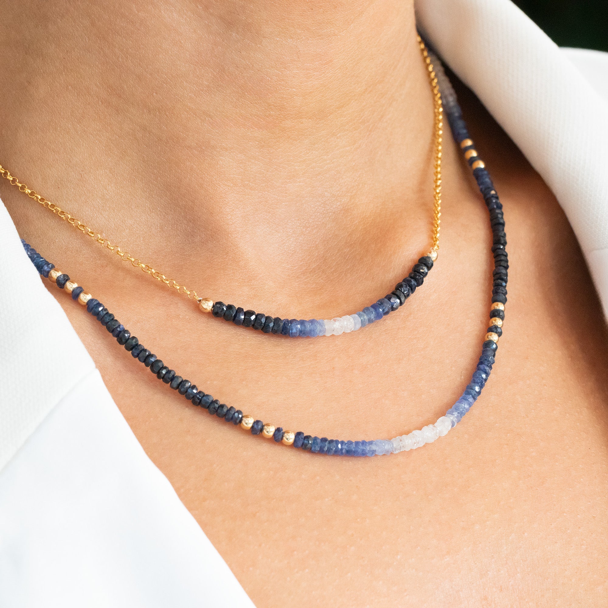 Ombré Blue Sapphire Beaded Necklace
