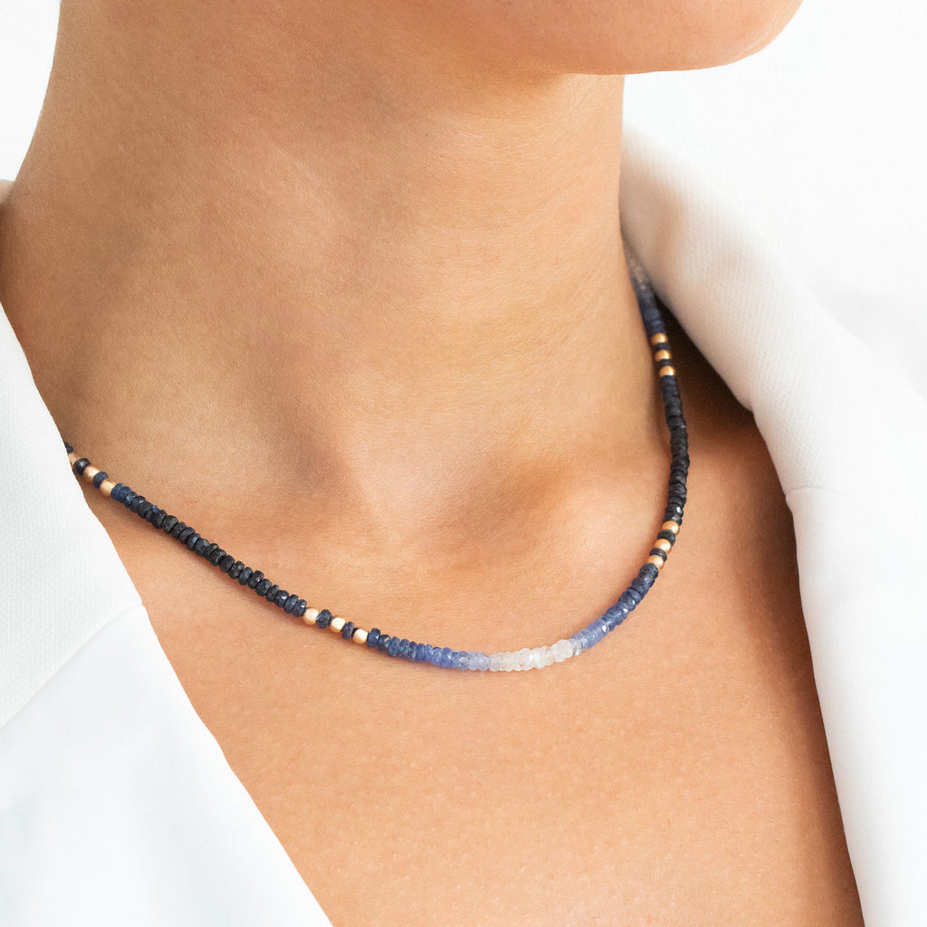 Ombré Blue Sapphire Beaded Necklace