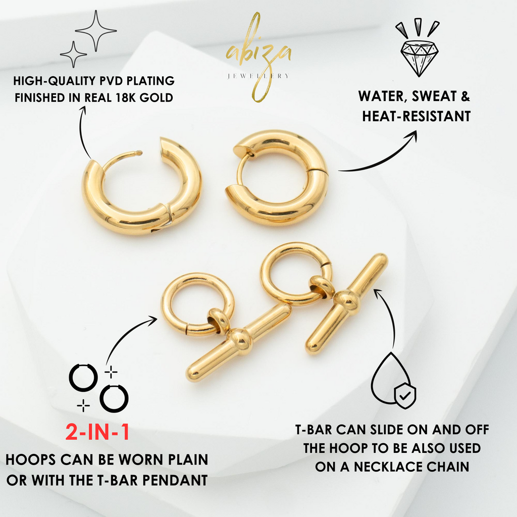 Gold T Bar Hoop Earrings