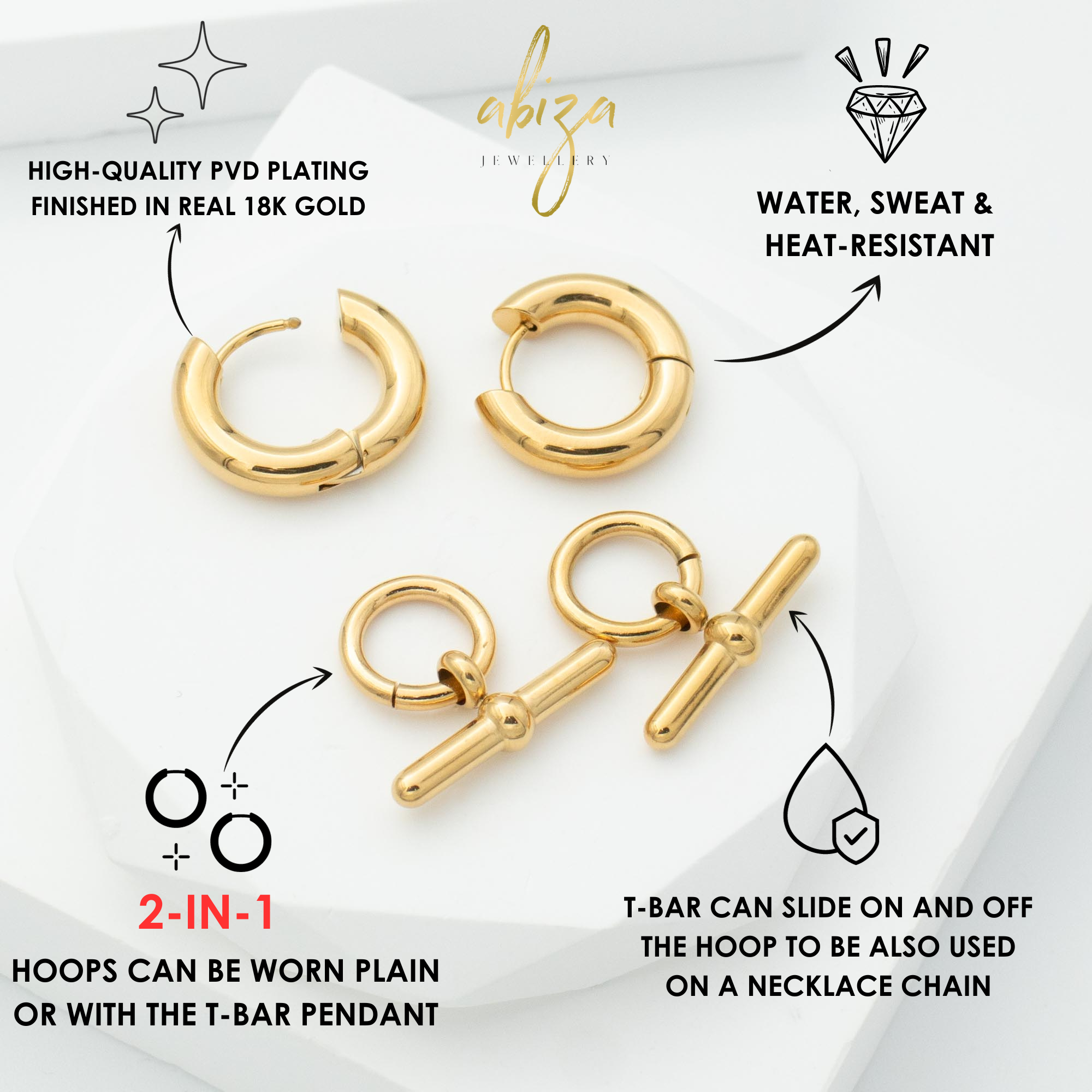 Gold T Bar Hoop Earrings
