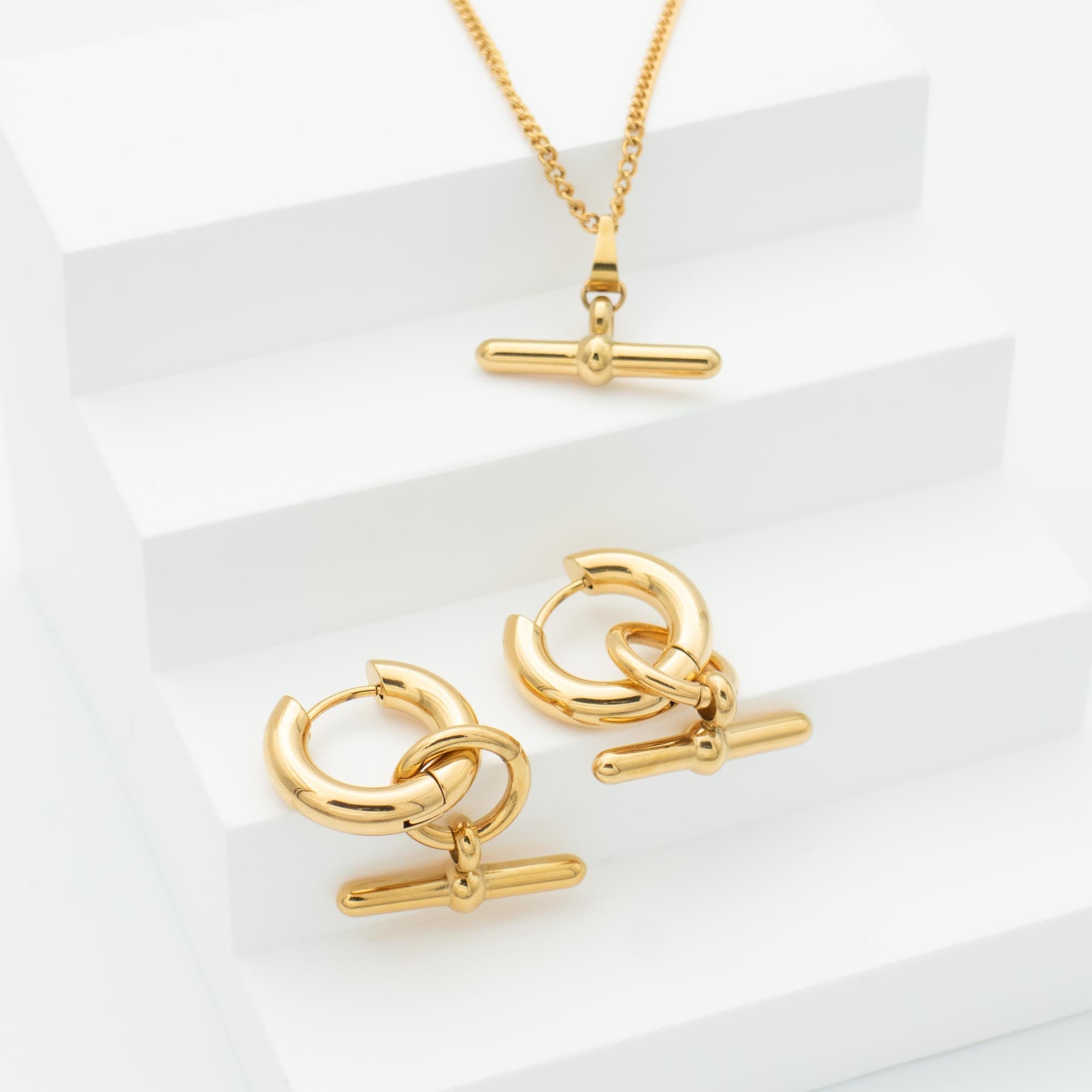 Gold T Bar Hoop Earrings