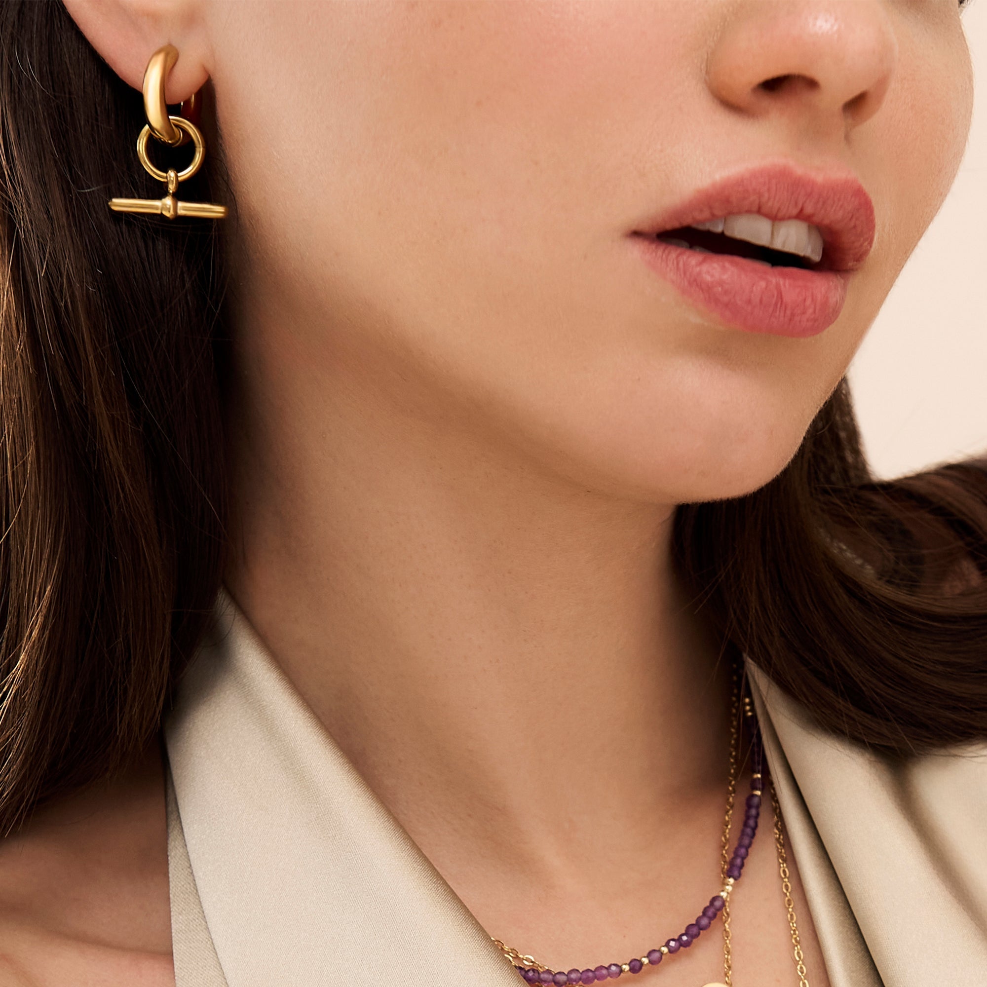 Gold T Bar Hoop Earrings