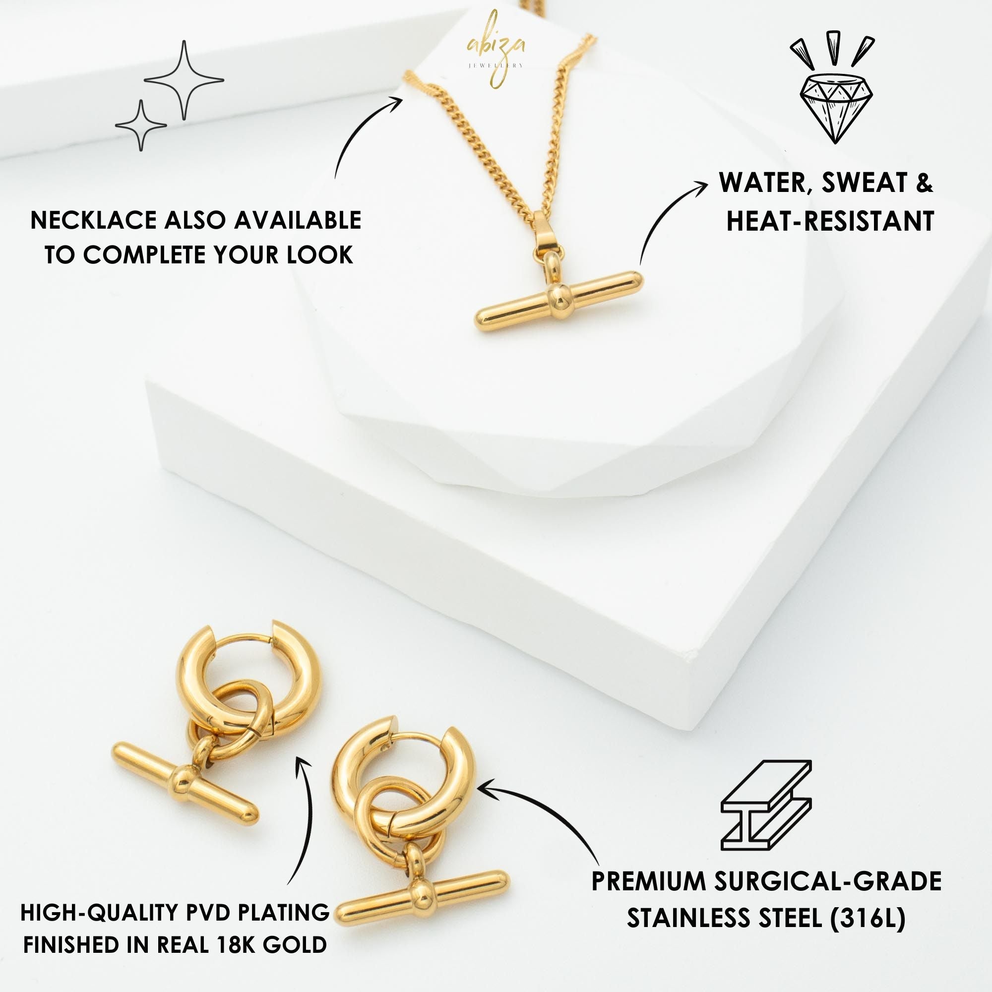 Gold T Bar Hoop Earrings